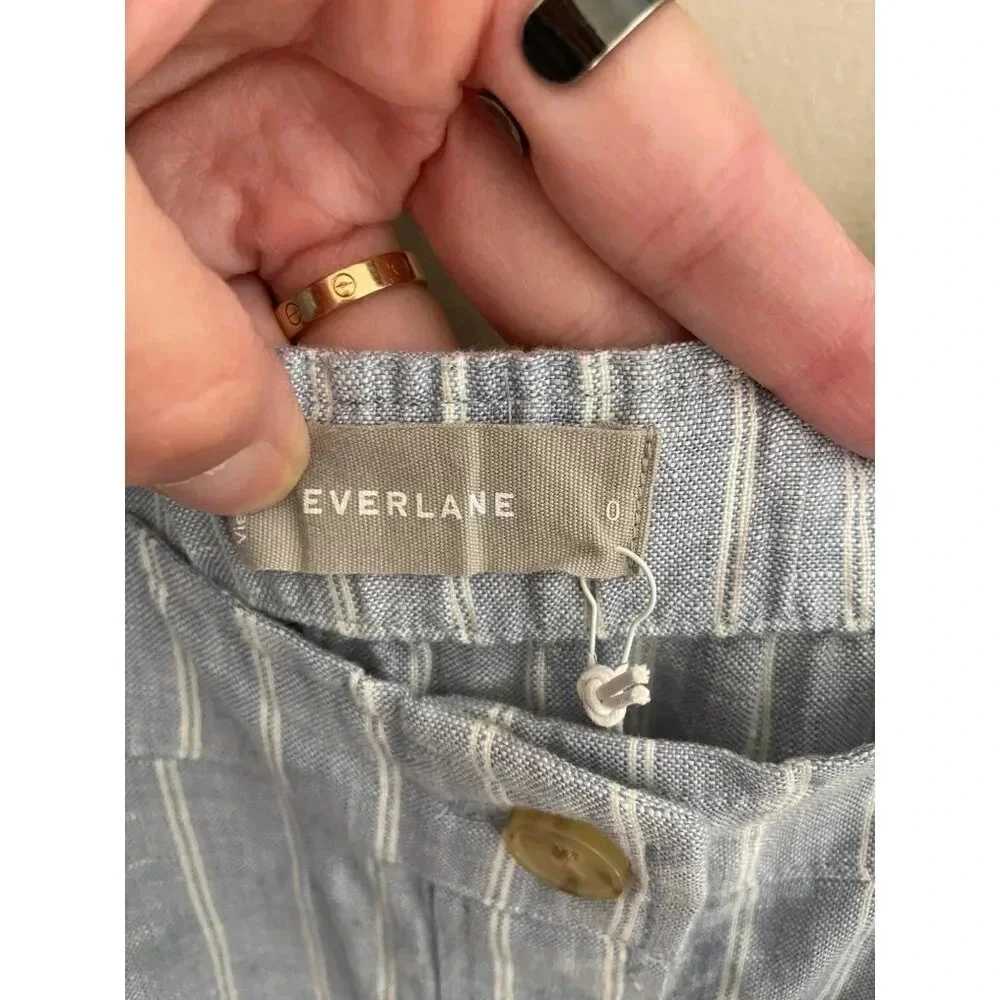 Everlane NWT Blue & White Striped Linen Jumpsuit WITHOUT BELT Size 0